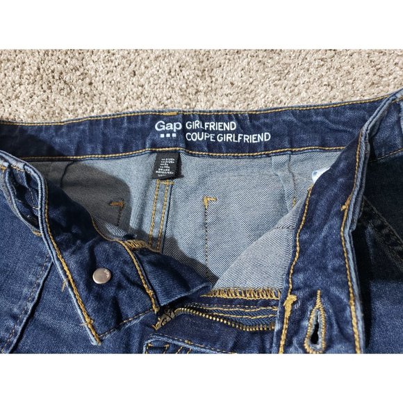 GAP Girlfriend Women's Jeans 2/26R Tapered Ankle Stretch Dark Denim Distressed - Picture 3 of 12